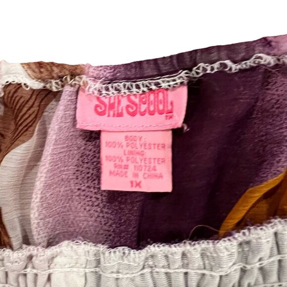 SHE’S COOL Women’s Floral Purple and Yellow Midi Lined Dress Size 1X - Picture 7 of 9